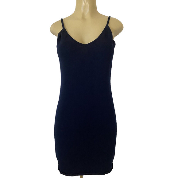 VTG St John Santana Knit Mini Dress Sheath Mini Spaghetti Strap Navy Blu… - Picture 1 of 7